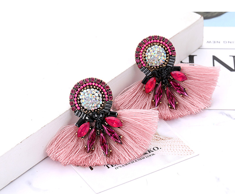 Fashion Plum Red Tassel Decorated Earrings,Stud Earrings