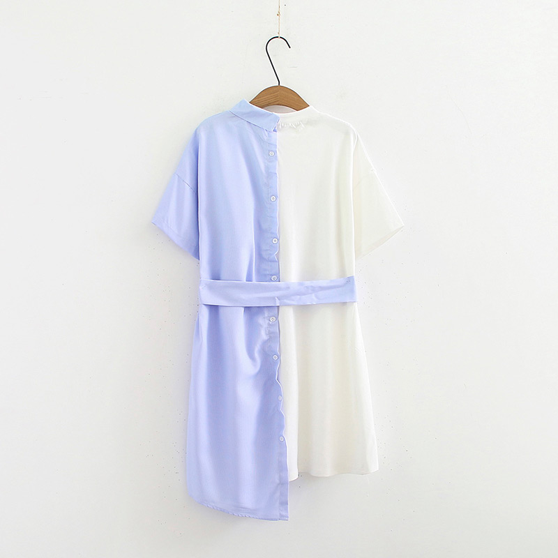 Fashion Blue+white Letter Pattern Decorated Dress,Mini & Short Dresses