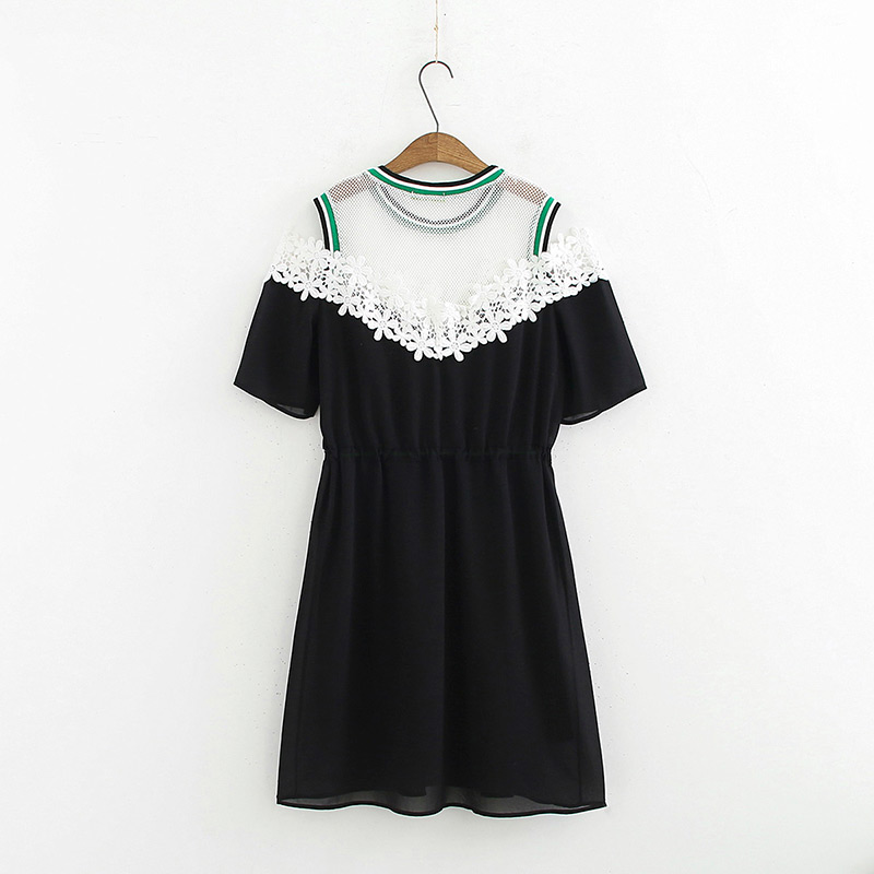 Fashion Black Hollow Out Design Pure Color Dress,Mini & Short Dresses