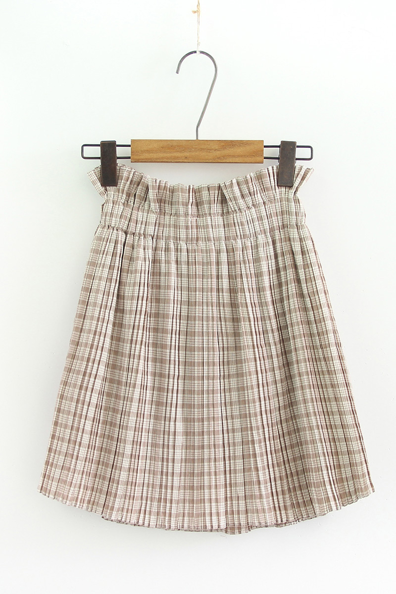 Fashion Khaki Grid Pattern Decorated Skirt,Shorts