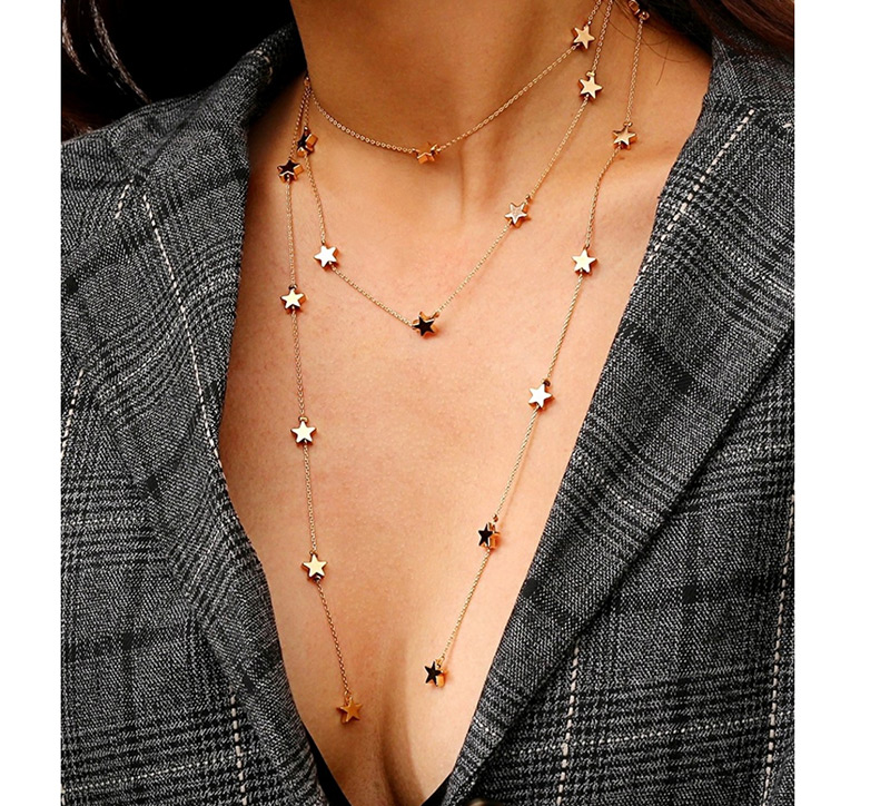 Fashion Silver Color Star Shape Decorated Multi-layer Necklace,Multi Strand Necklaces