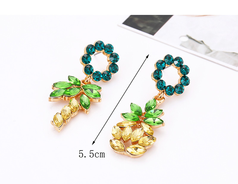 Fashion Green+yellow Pineapple Shape Decorated Earrings,Drop Earrings