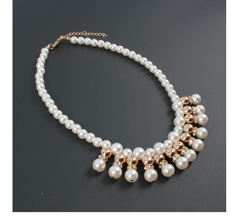 Fashion Beige Full Pearl Decorated Necklace,Beaded Necklaces