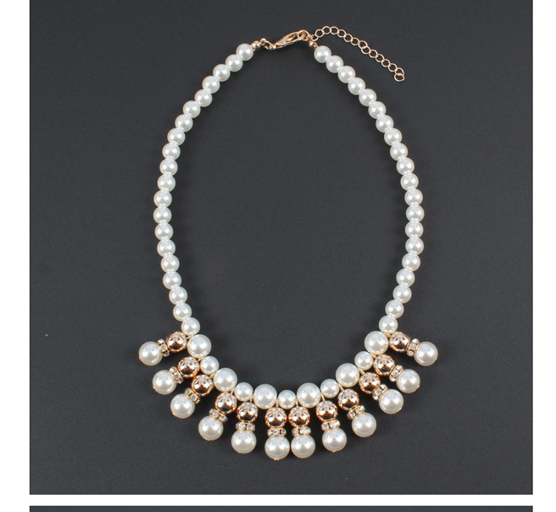 Fashion Beige Full Pearl Decorated Necklace,Beaded Necklaces