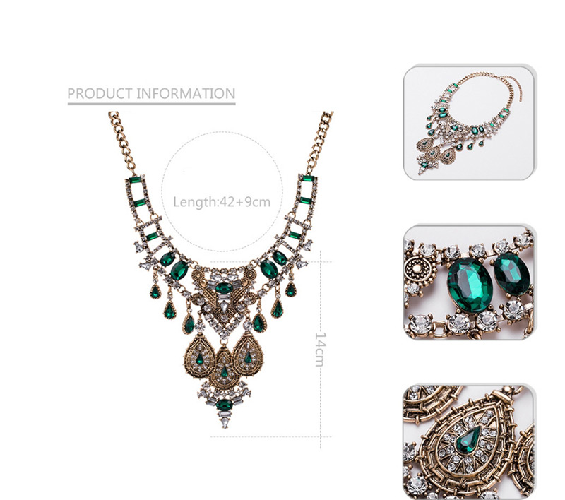Fashion Gold Color+green Full Diamond Decorated Necklace,Bib Necklaces