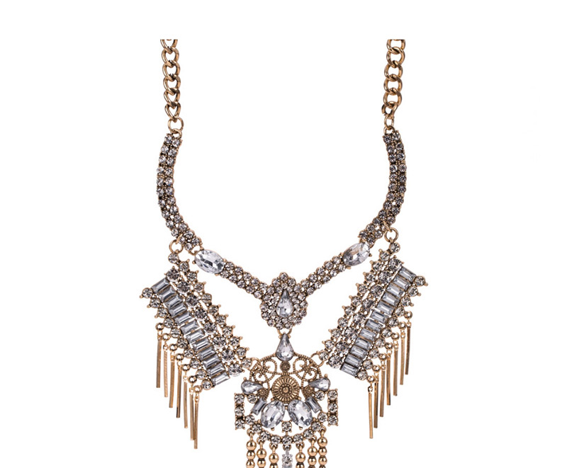 Fashion Gold Color Full Diamond Decorated Tassel Necklace,Bib Necklaces
