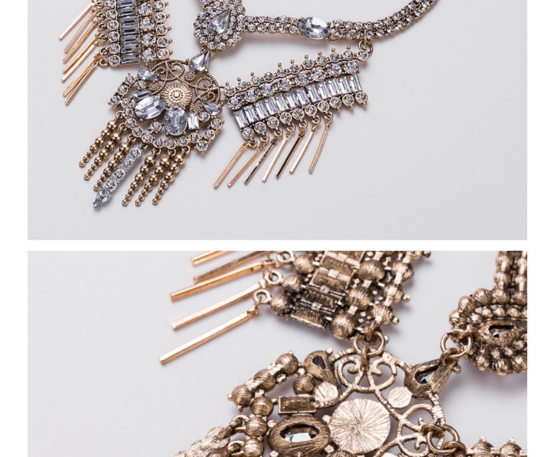 Fashion Silver Color Full Diamond Decorated Tassel Necklace,Bib Necklaces