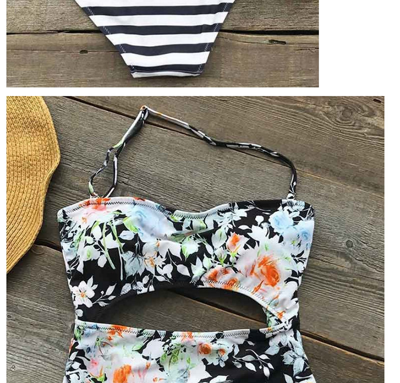 Sexy Multi-color Off-the-shoulder Design Flower Pattern One-piece Swimwear,One Pieces
