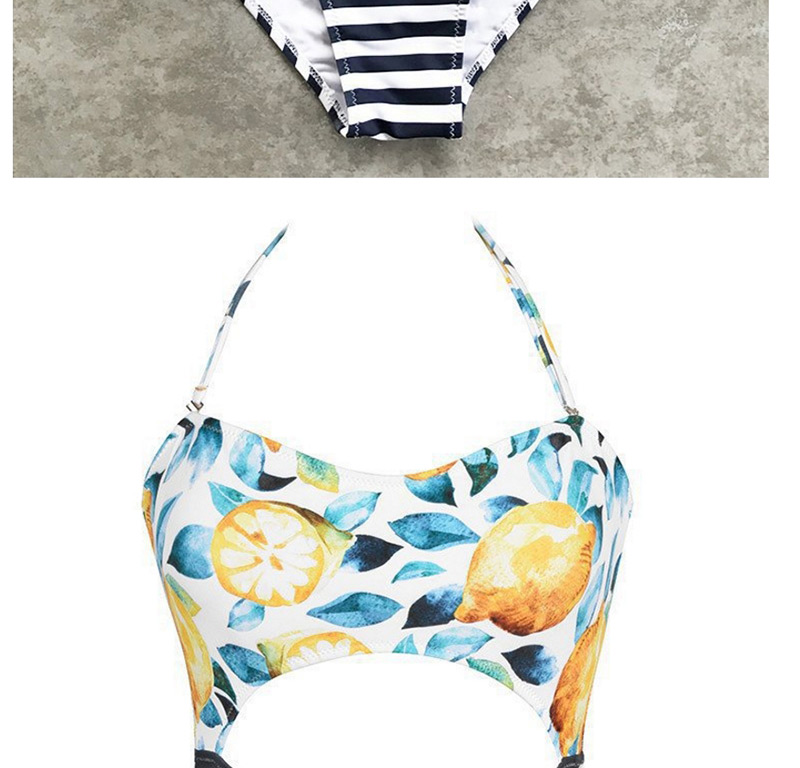 Sexy Blue Off-the-shoulder Design Flower Pattern One-piece Swimwear,One Pieces