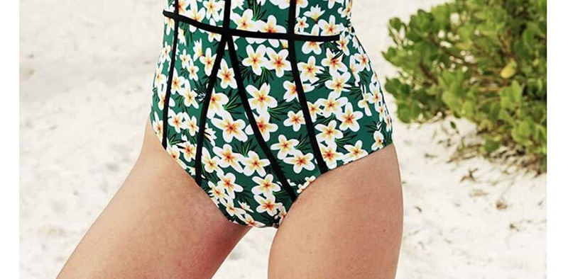 Sexy Green Flower Pattern Decorated Suspender Swimwear,One Pieces