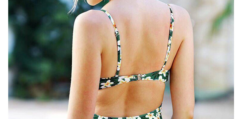 Sexy Green Flower Pattern Decorated Suspender Swimwear,One Pieces