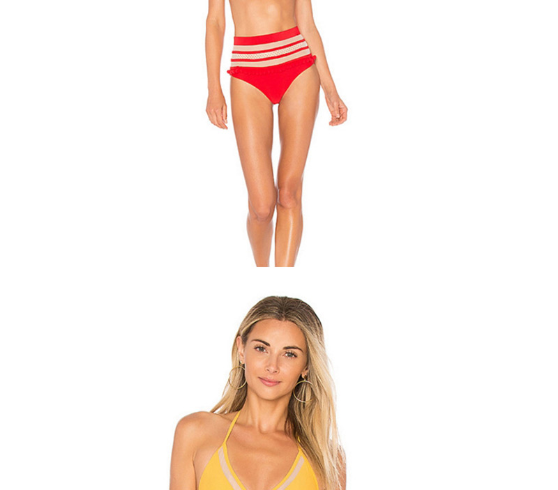 Sexy Yellow Off-the-shoulder Design Pure Color Swimwear,Bikini Sets