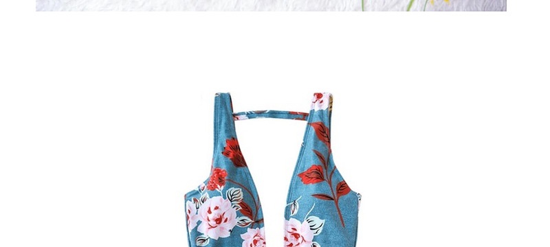 Sexy Blue Flower Pattern Decorated Swimwear,One Pieces