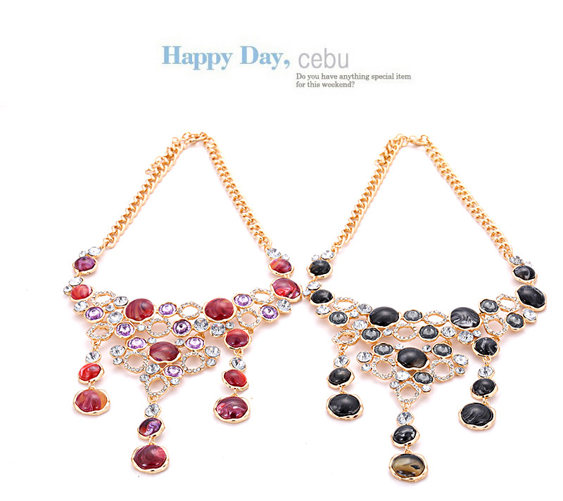Fashion Purple Full Diamond Decorated Necklace,Bib Necklaces