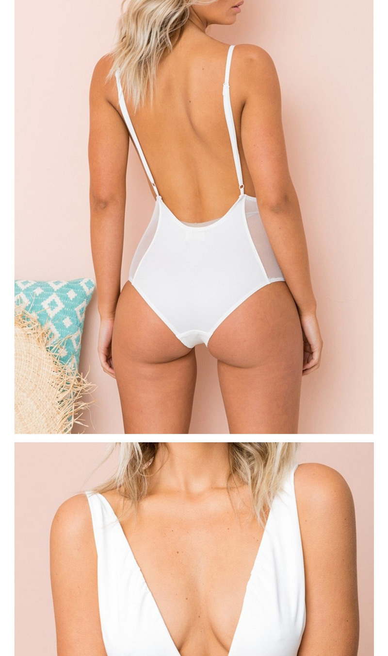 Sexy White Pure Color Decorated One-piece Swimwear,One Pieces