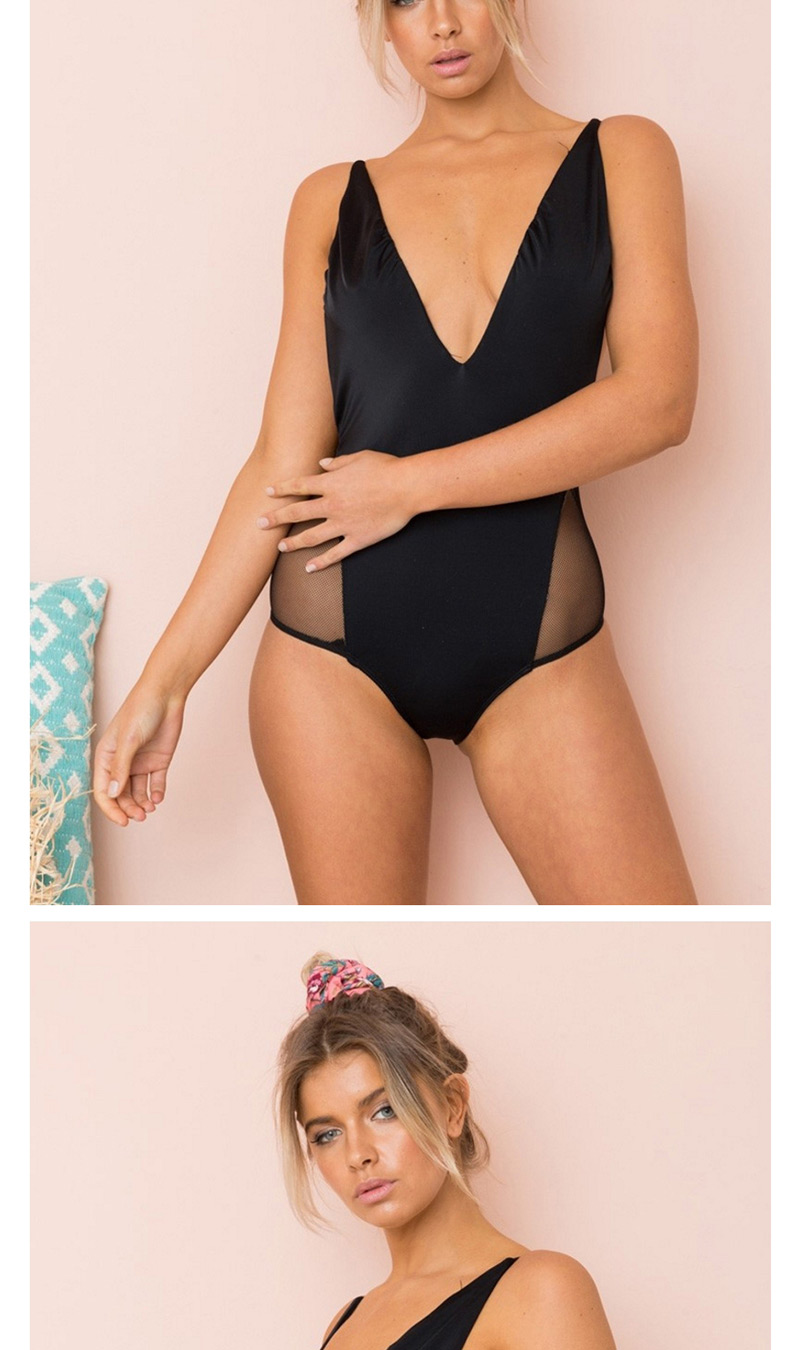 Sexy Black Pure Color Decorated One-piece Swimwear,One Pieces