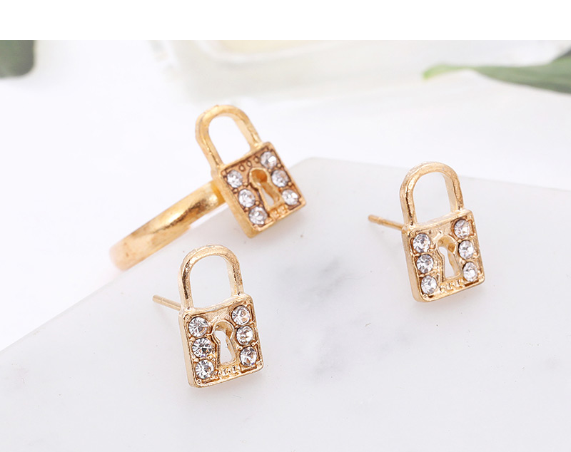 Fashion Gold Color Lock Shape Decorated Earrings&Rings (12 Pcs ),Jewelry Sets