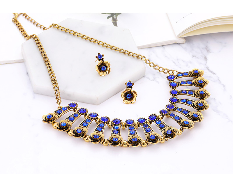 Fashion Blue Full Diamond Design Hollow Out Jewelry Sets,Jewelry Sets