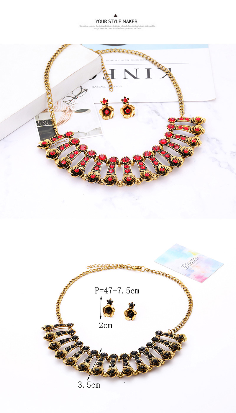 Fashion Red Full Diamond Design Hollow Out Jewelry Sets,Jewelry Sets