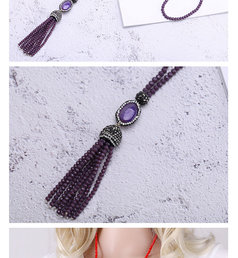 Fashion Blue Tassel Decorated Necklace,Beaded Necklaces