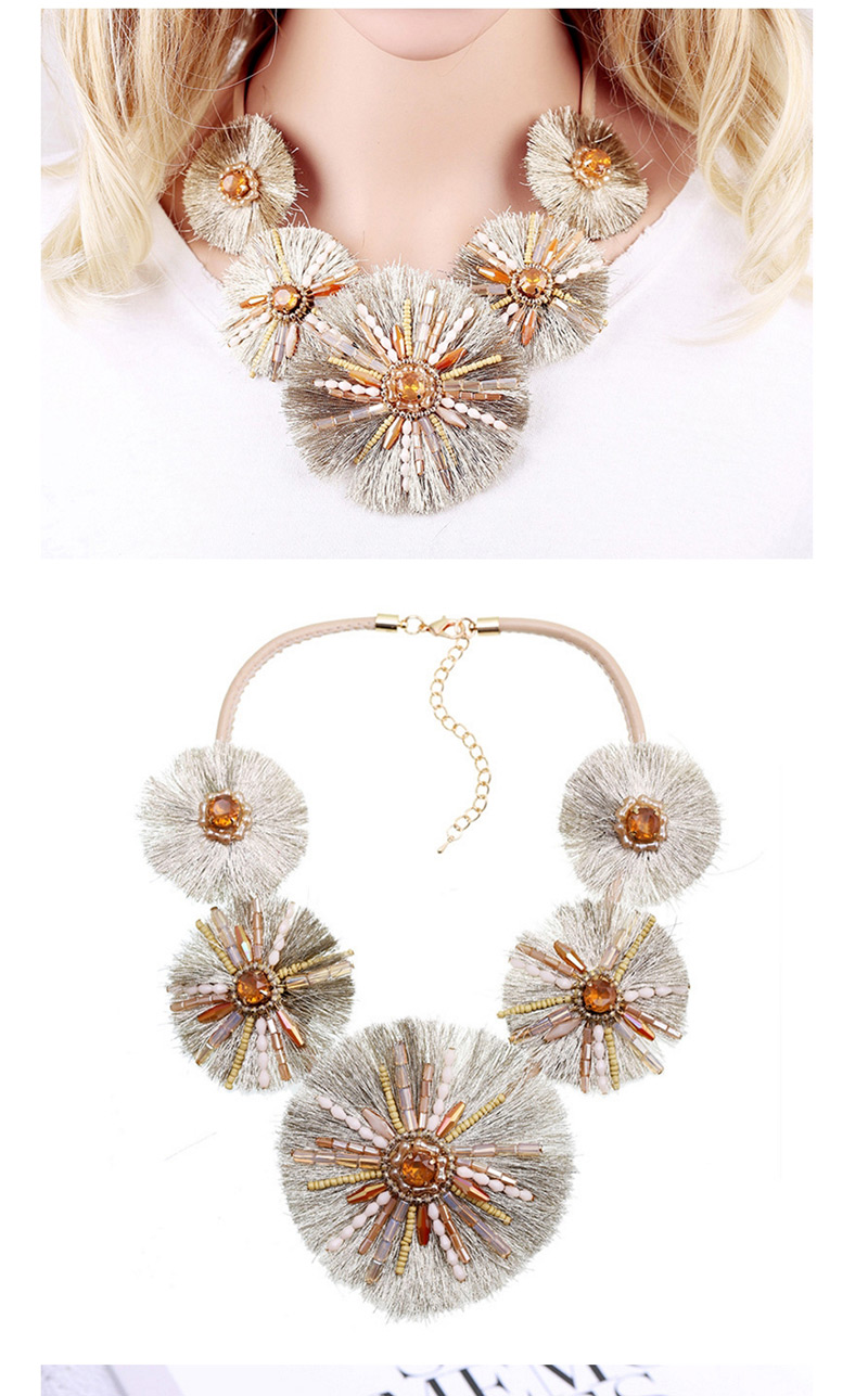 Fashion Coffee Tassel&bead Decorated Necklace,Pendants