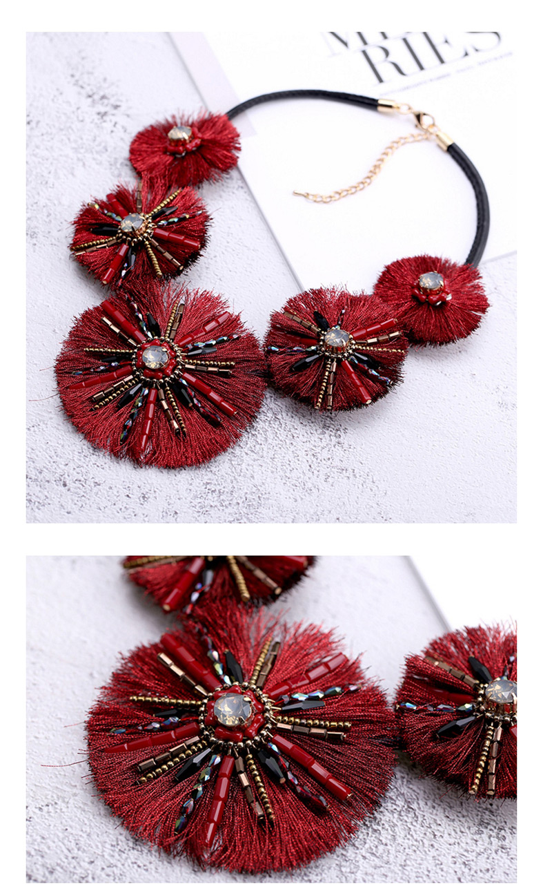 Fashion Coffee Tassel&bead Decorated Necklace,Pendants