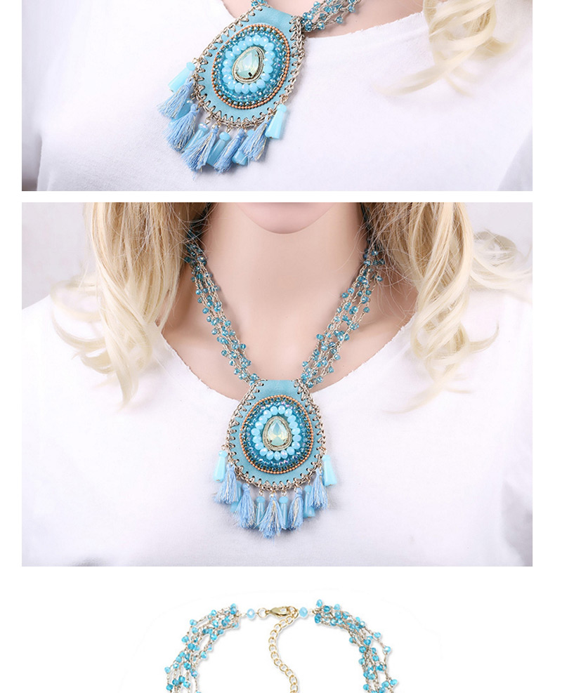 Fashion Blue Tassel Decorated Necklace,Pendants