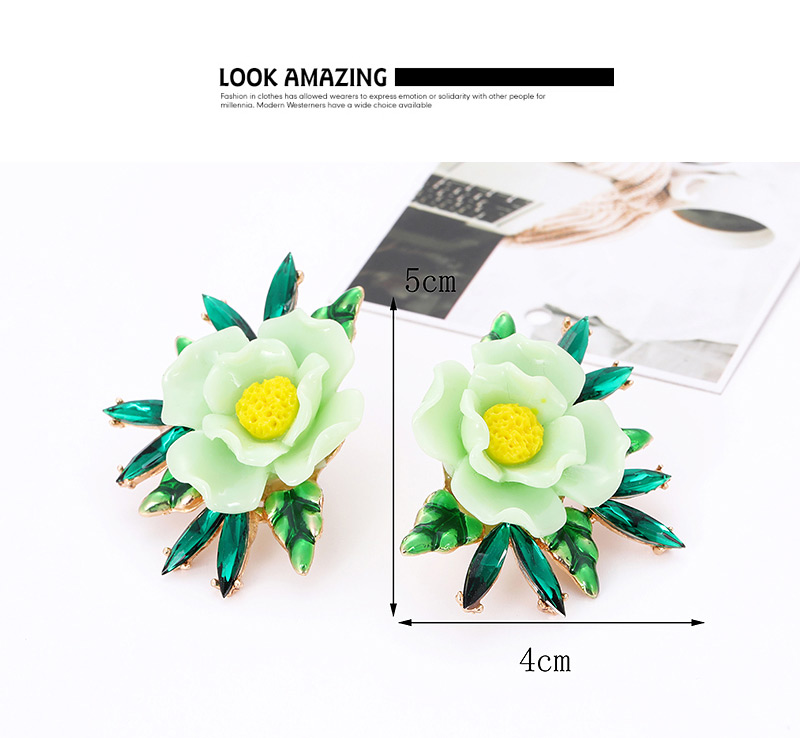 Fashion Green Flower Shape Decorated Earrings,Stud Earrings