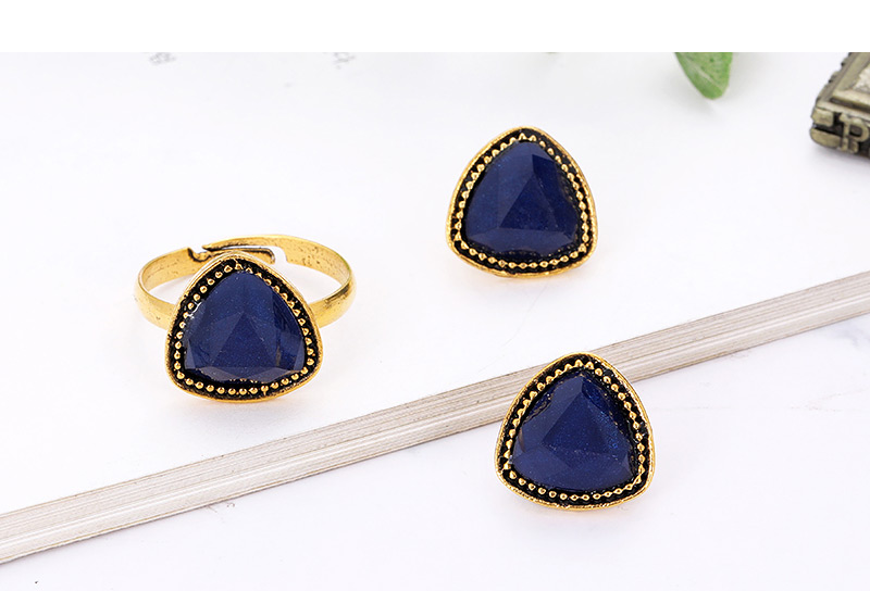 Fashion Blue Round Shape Decorated Earrings&rings Set (12 Pcs ),Jewelry Sets