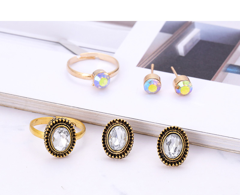 Fashion Blue Round Shape Decorated Earrings&rings Set (12 Pcs ),Jewelry Sets