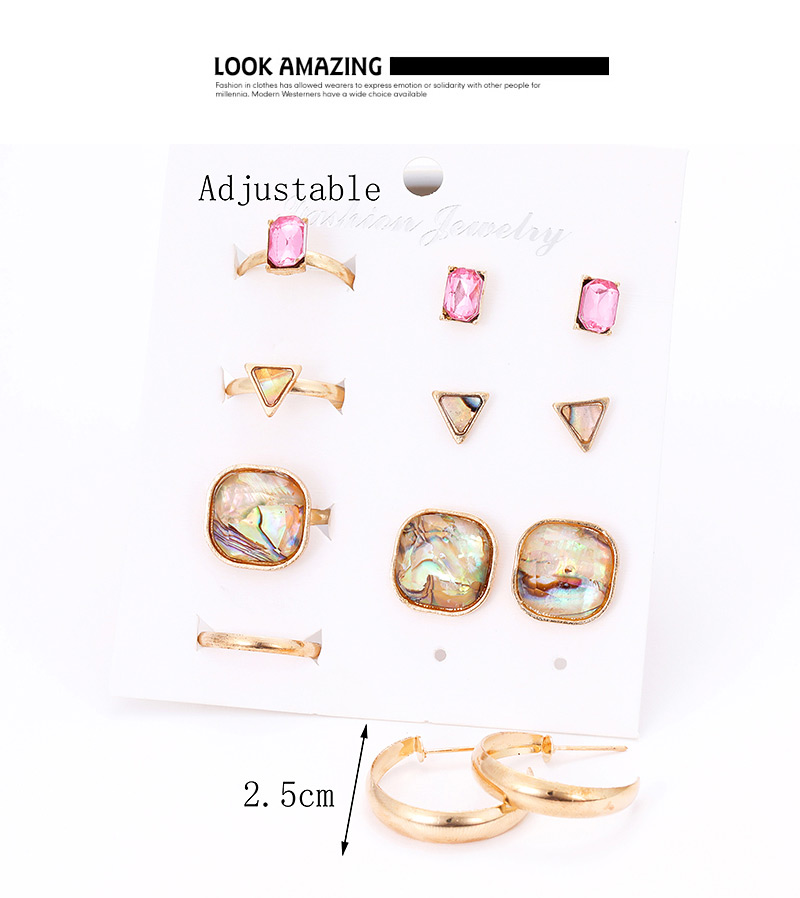 Fashion Gold Color Square Shape Decorated Earrings&rings Set (12 Pcs ),Jewelry Sets