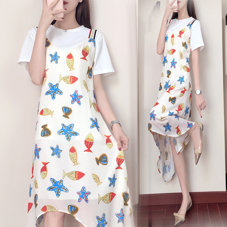 Fashion White Star Pattern Decorated Dress,Blouses