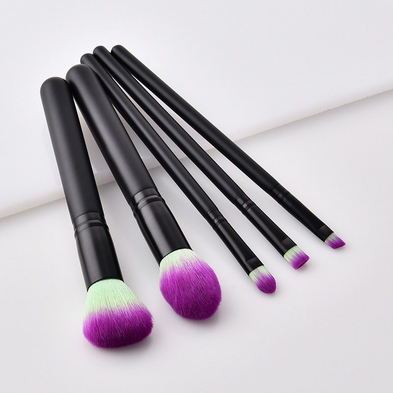 Fashion Black+purple Round Shape Decorated Makeup Brush (5 Pcs ),Beauty tools