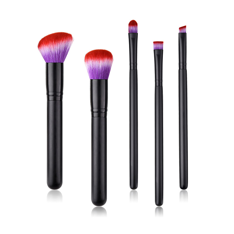 Fashion Black+purple Oblique Shape Decorated Makeup Brush (5 Pcs ),Beauty tools