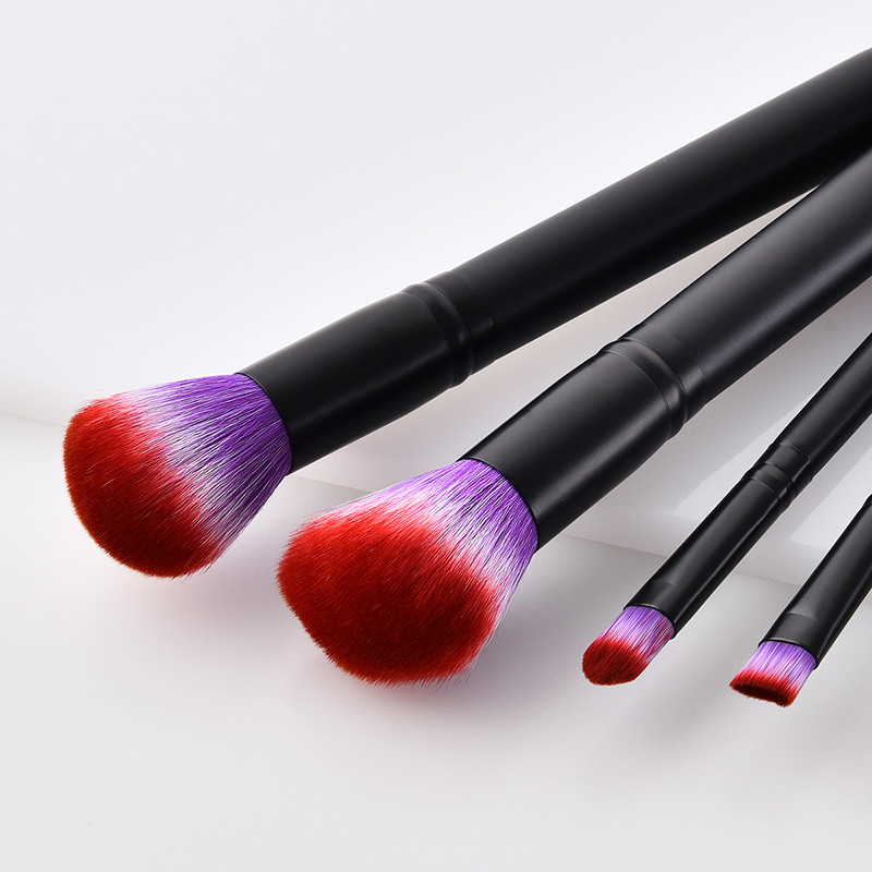 Fashion Black+purple Oblique Shape Decorated Makeup Brush (5 Pcs ),Beauty tools