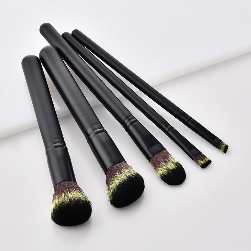 Fashion Black+green Oblique Shape Decorated Makeup Brush (5 Pcs ),Beauty tools