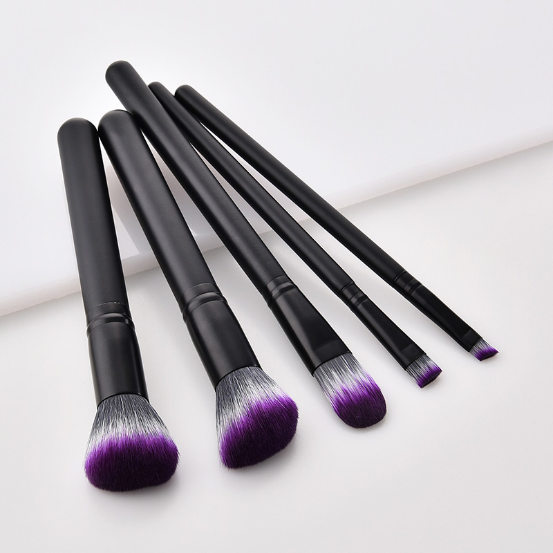 Fashion Black+gray Oblique Shape Decorated Makeup Brush (5 Pcs ),Beauty tools