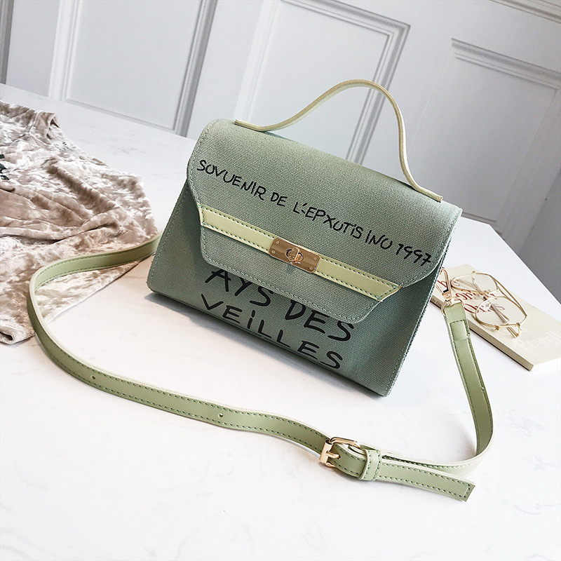 Fashion Green Letter Pattern Decorated Shoulder Bag,Handbags