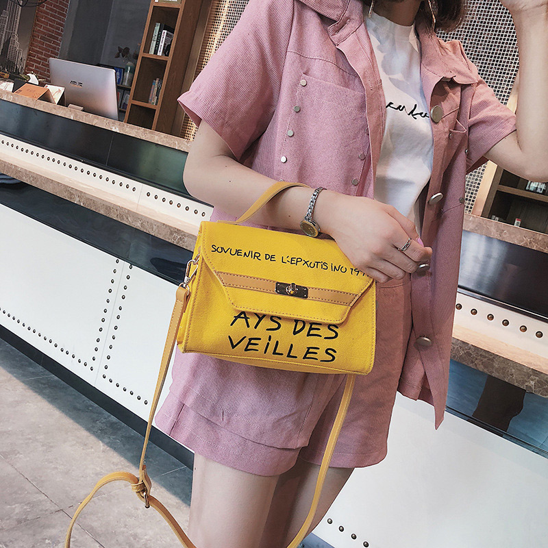 Fashion Yellow Letter Pattern Decorated Shoulder Bag,Handbags