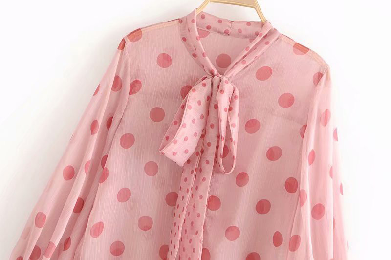 Elegant Pink Dots Pattern Decorated Long Sleeves Shirt,Sunscreen Shirts