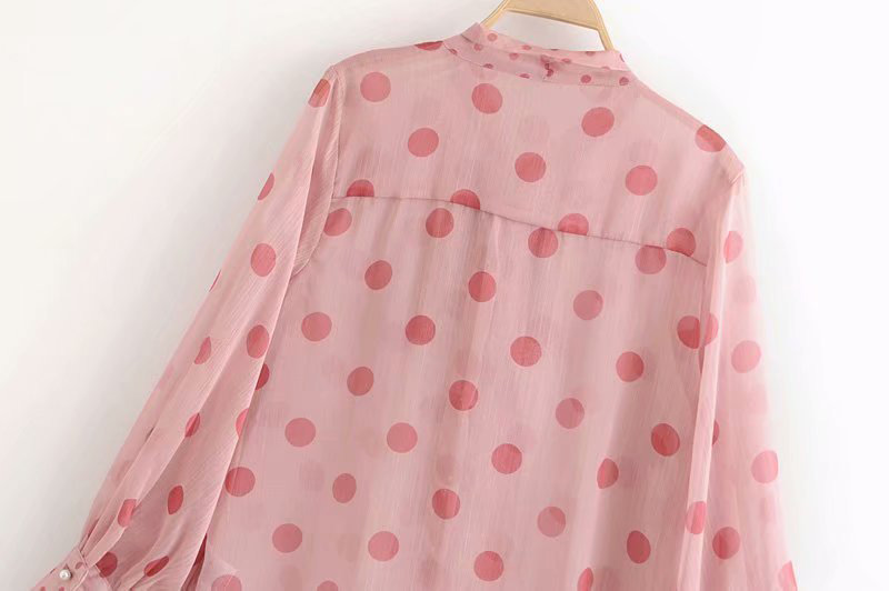 Elegant Pink Dots Pattern Decorated Long Sleeves Shirt,Sunscreen Shirts