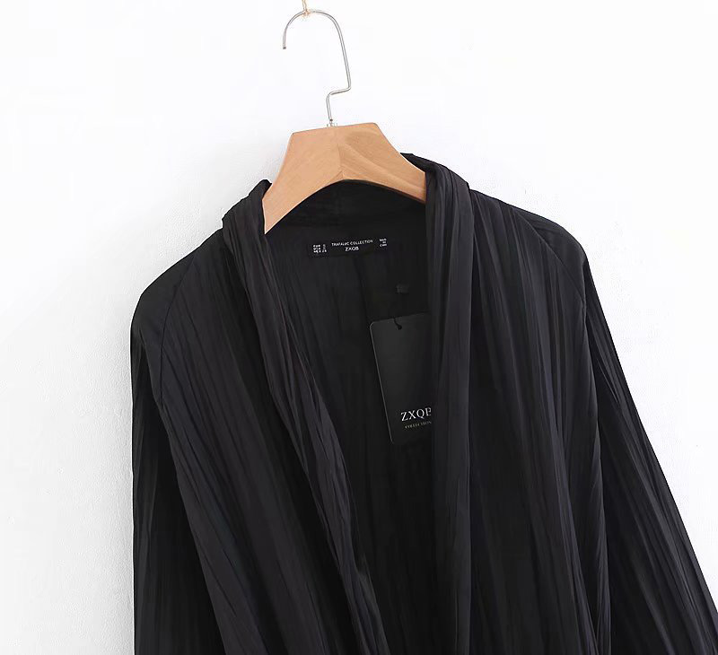 Elegant Black Pure Color Design Loose Coat,Coat-Jacket