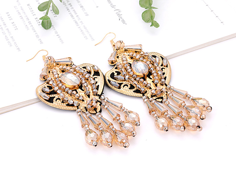 Vintage Champagne Full Beads Decorated Tasel Earrings,Drop Earrings