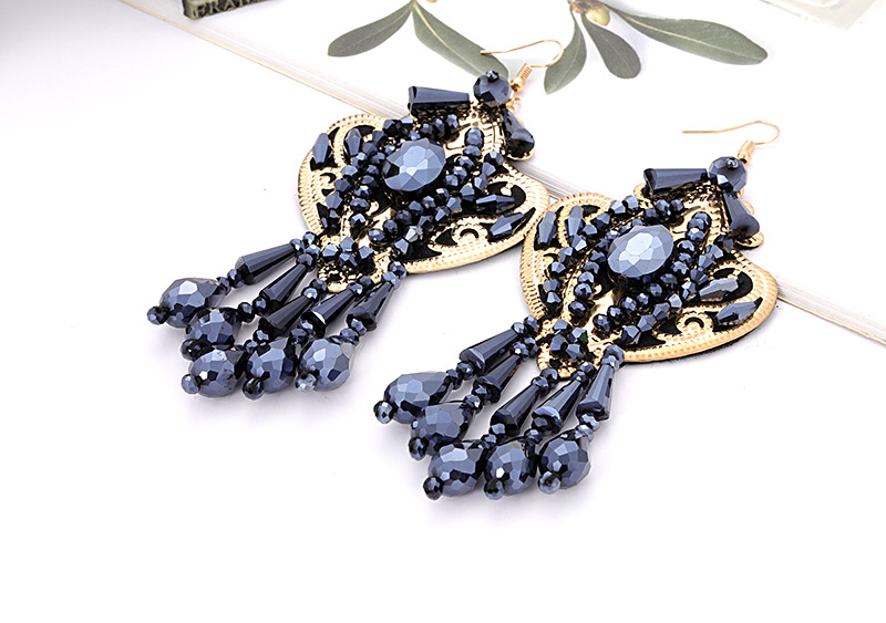 Vintage Navy Full Beads Decorated Tasel Earrings,Drop Earrings
