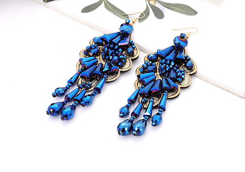 Vintage Sapphire Blue Irregular Shape Design Tassel Earrings,Drop Earrings