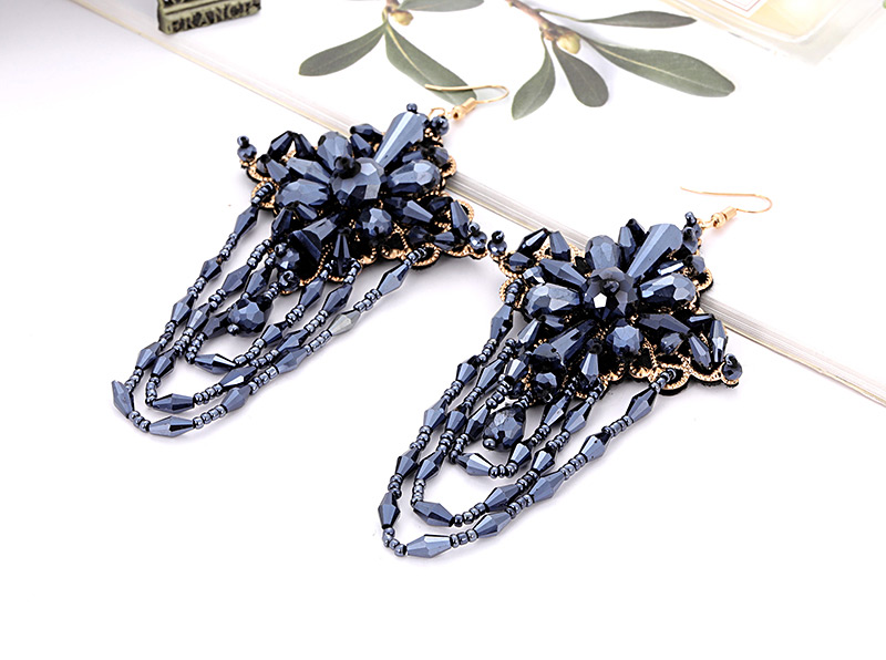 Vintage Black Flower Shape Design Tassel Earrings,Drop Earrings