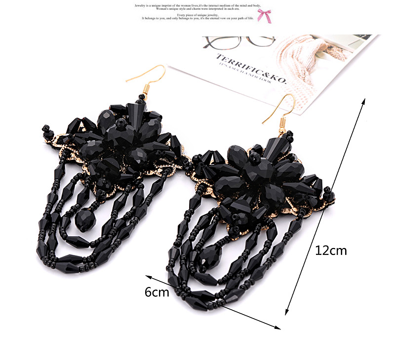 Vintage Black Flower Shape Design Tassel Earrings,Drop Earrings