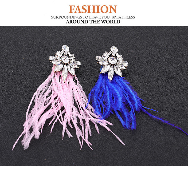 Vintage Pink Diamond&feather Decorated Long Earrings,Drop Earrings