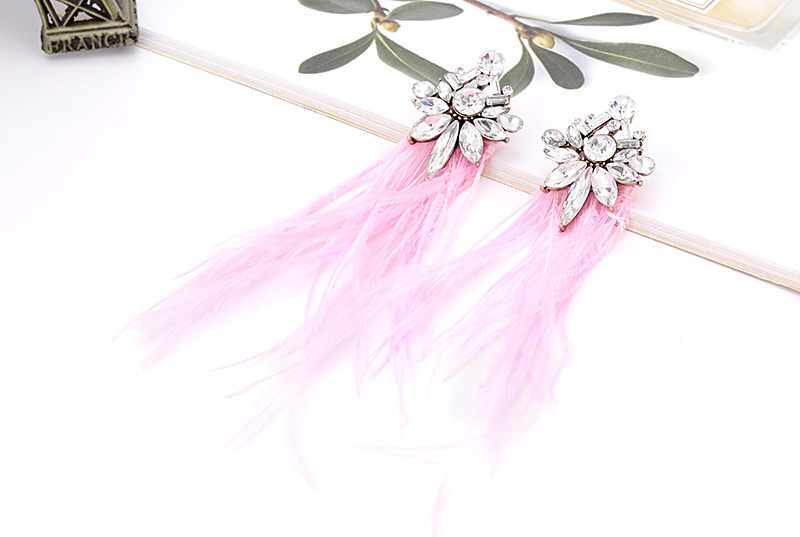Vintage Pink Diamond&feather Decorated Long Earrings,Drop Earrings