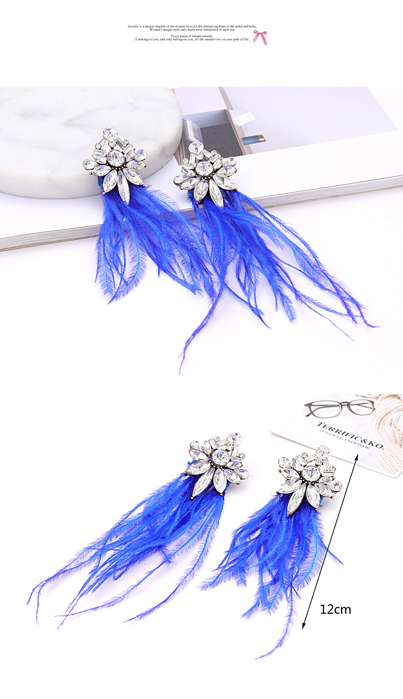 Vintage Sapphire Blue Diamond&feather Decorated Long Earrings,Drop Earrings